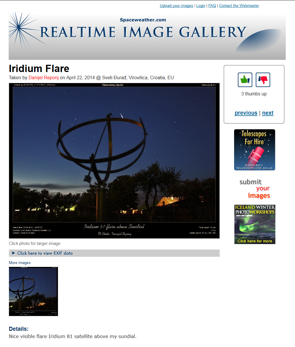 Objava na SpaceWeather.com galeriji